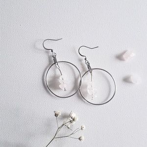 Promise Earrings 🌸 Rose Quartz Drop Hoop Earrings